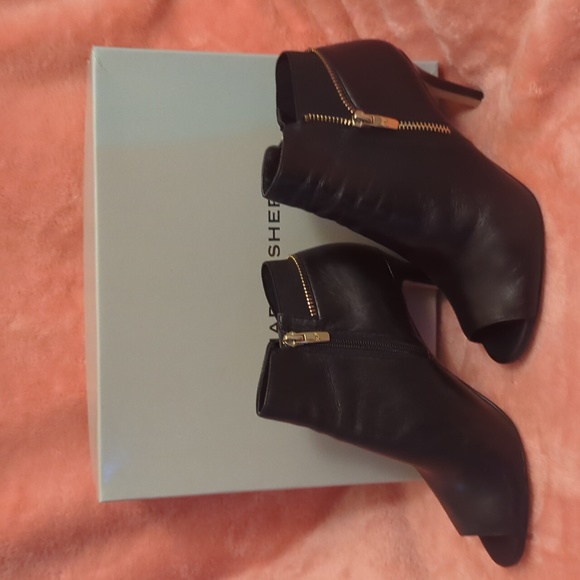 Marc Fisher Black Leather Peep Toe Bootie - Picture 2 of 8